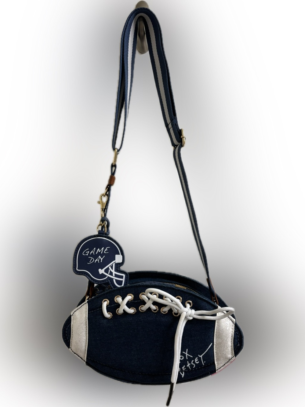 Betsey Johnson denim Fumble football crossbody - NWT